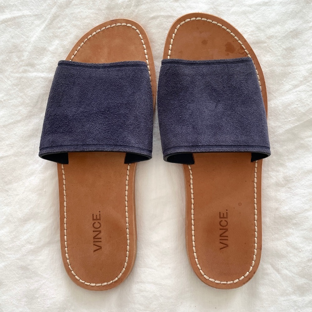 VInce Blue Suede Leather Slide Sandals 8